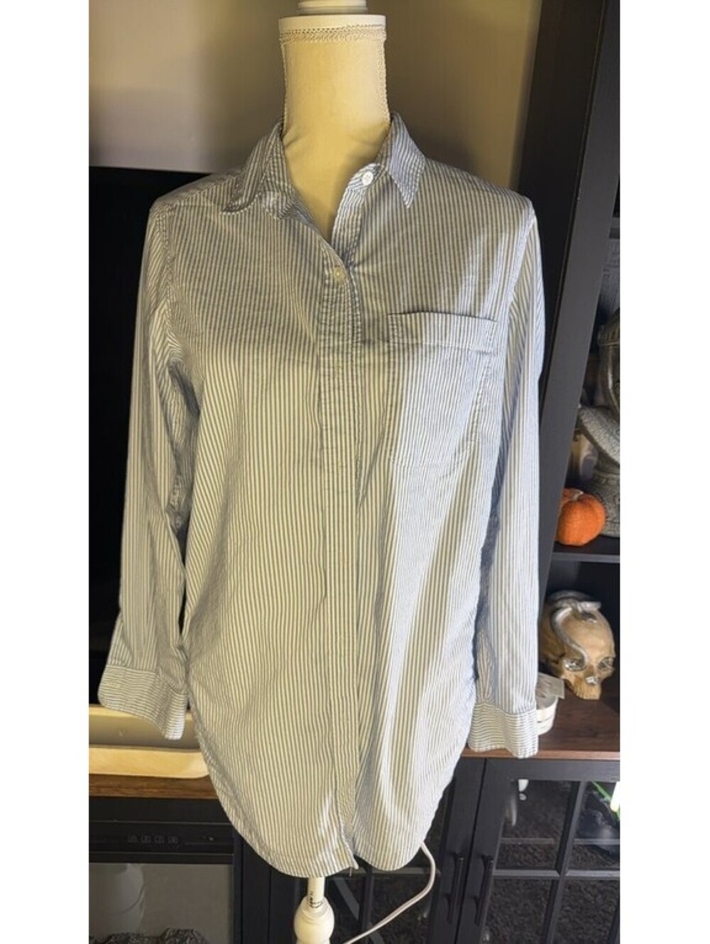 Athleta Blue Striped Button-Up Shirt
